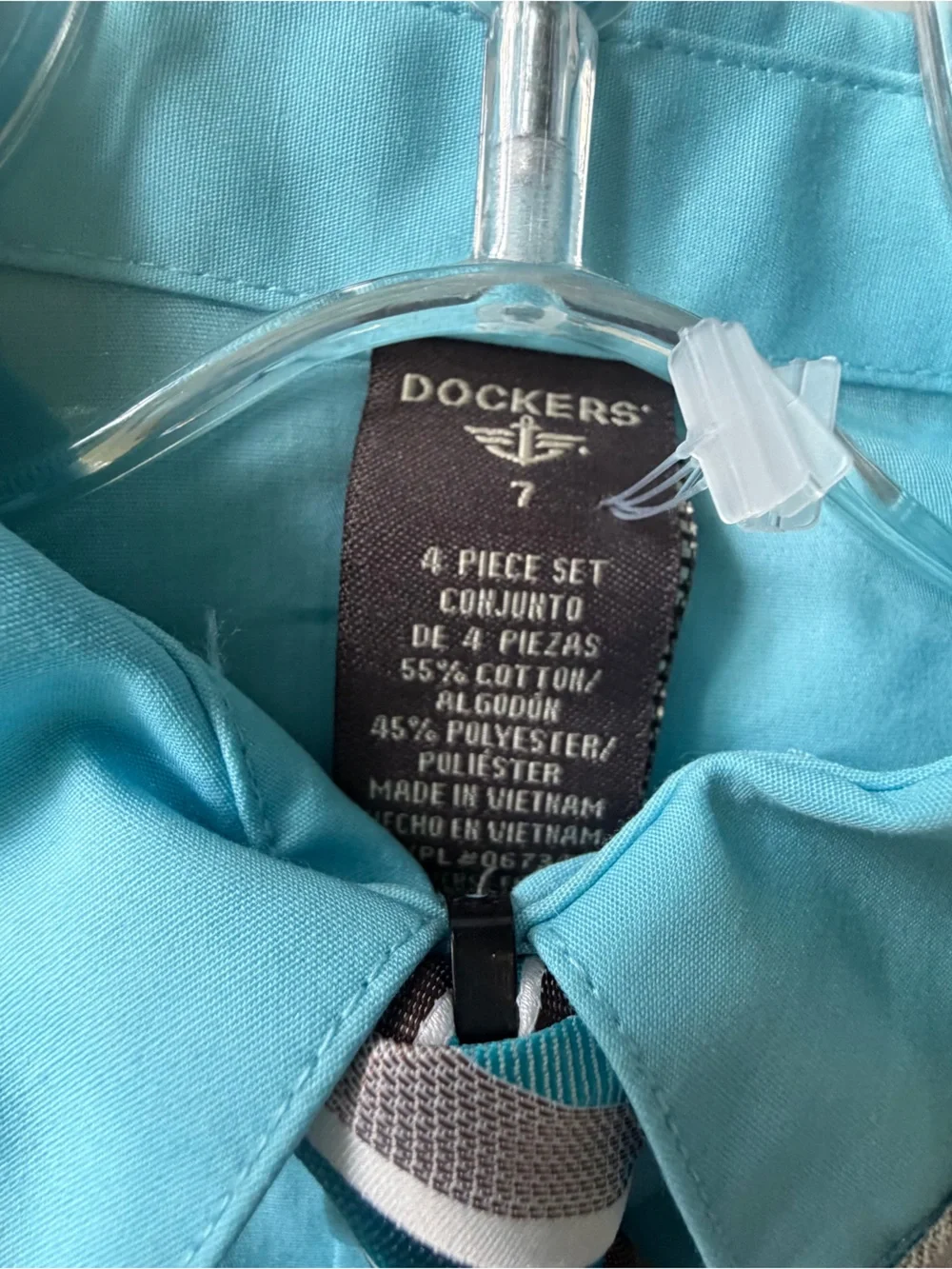 Dockers Boys 4 Piece Suit Set, Pants/Shirt/Vest/Tie Aqua, Grey‎ - 7